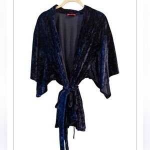 NATORI Josie Royal Blue Burnout Velour Luxury Shorty Kimono Robe with Belt